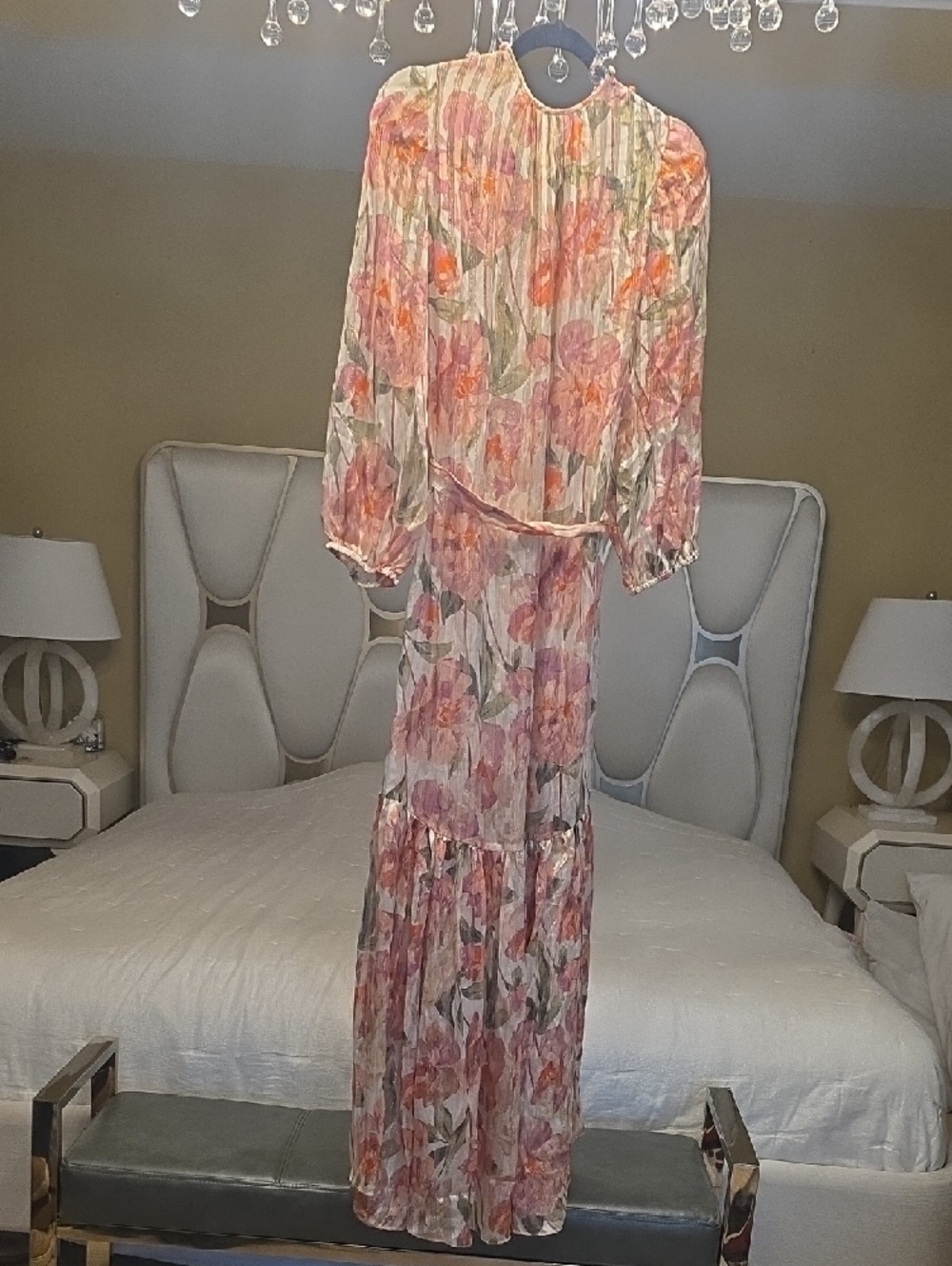 Black Iris Silk Sheer Pink Floral Maxi Dress with Tie Waist Size 2 Fits a S-M - Picture 4 of 13